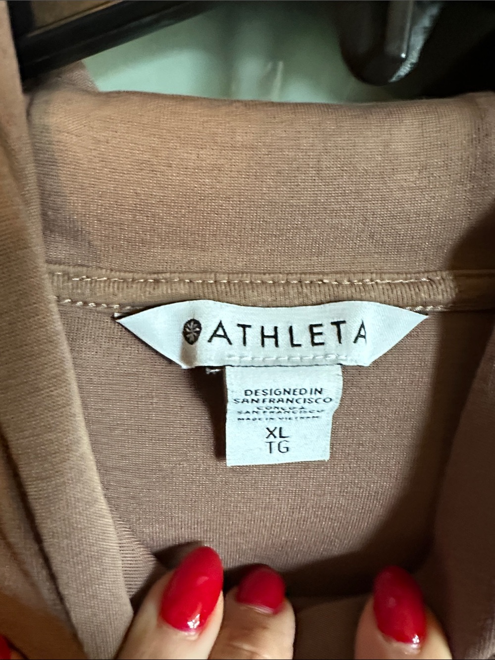 Women’s Athleta Mixed Media Hooded Pullover in Light Chocolate Brown size XL - Picture 2 of 5